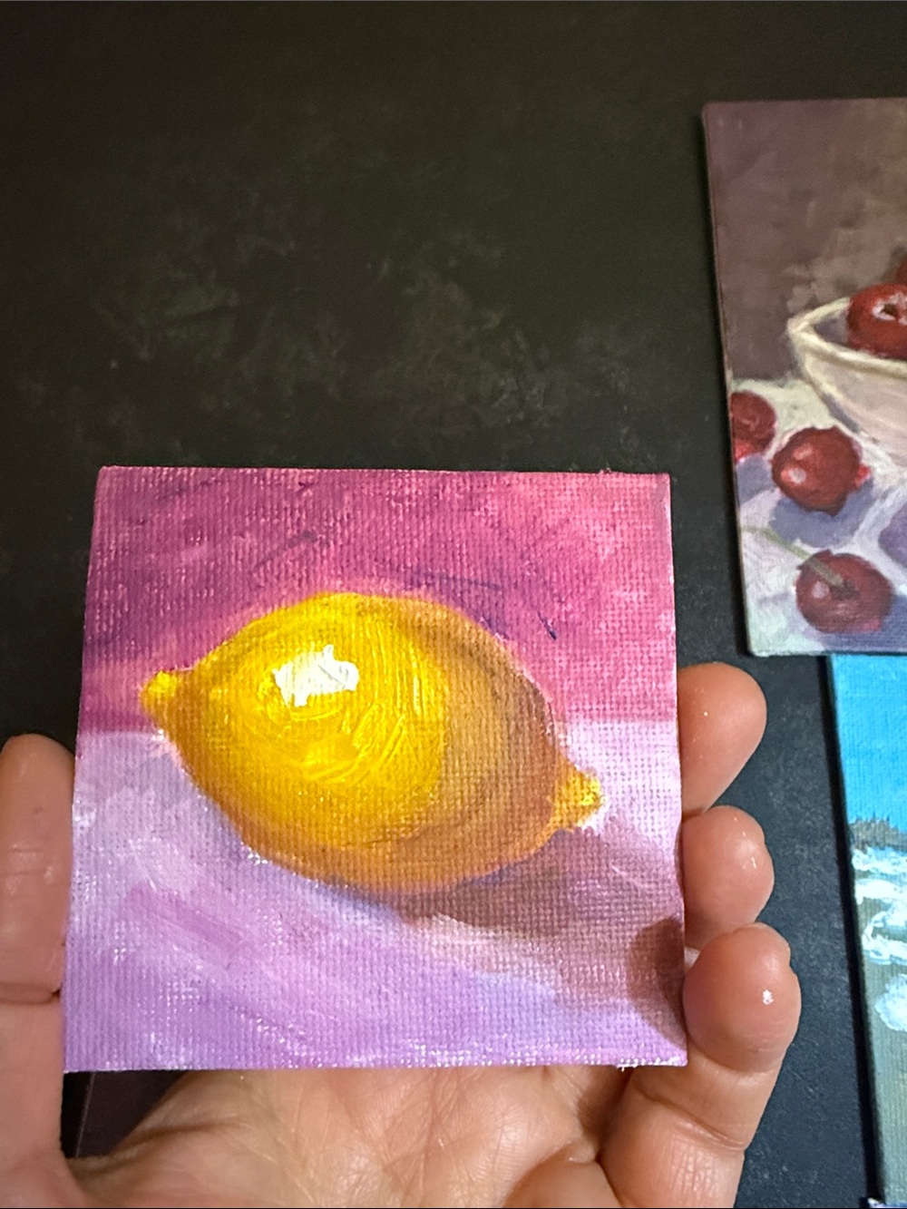Yellow Lemon Canvas Mini Art fridge, locker magnet 3”x3”